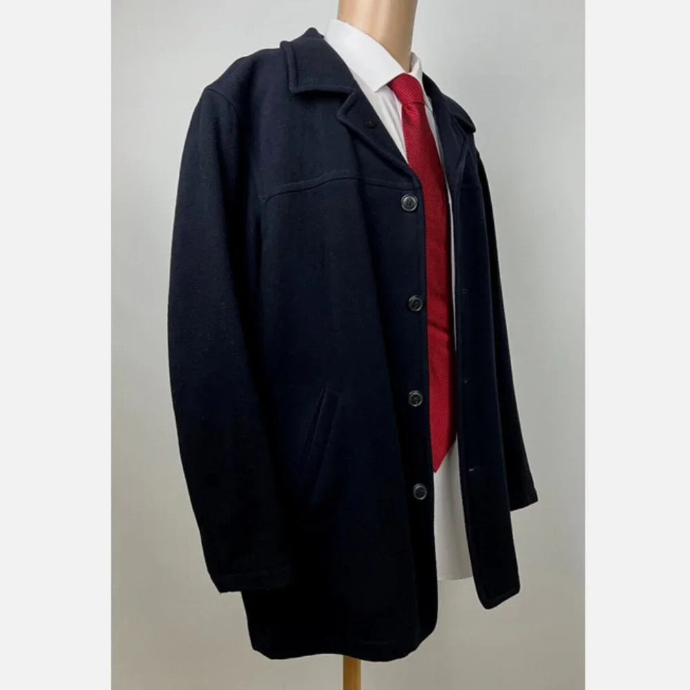 J Crew Mens Navy Blue Wool Button Down Single Breast Pea Coat Jacket Siz… - Picture 3 of 4